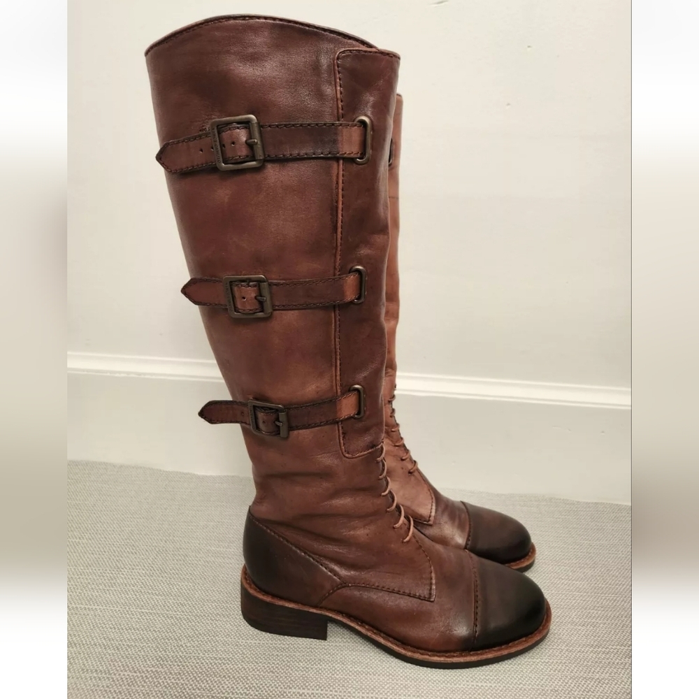 Vince Camuto Fenton 6 B Brown Rustic Boots Distressed Two Tone Moto Riding Flaw